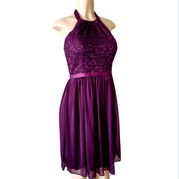 NWT | David's Bridal | Women’s Short Halter Neckline Lace Mesh Dress | Size 16 - Picture 1 of 9